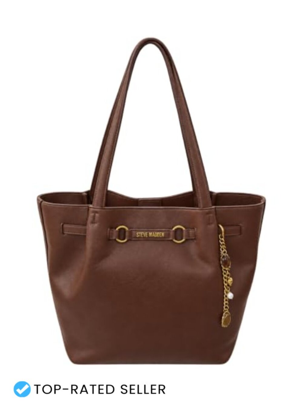 Faux Leather Tote Bag with Gold-Tone Hardware, Vegan Carry-All Shoulder Handbag